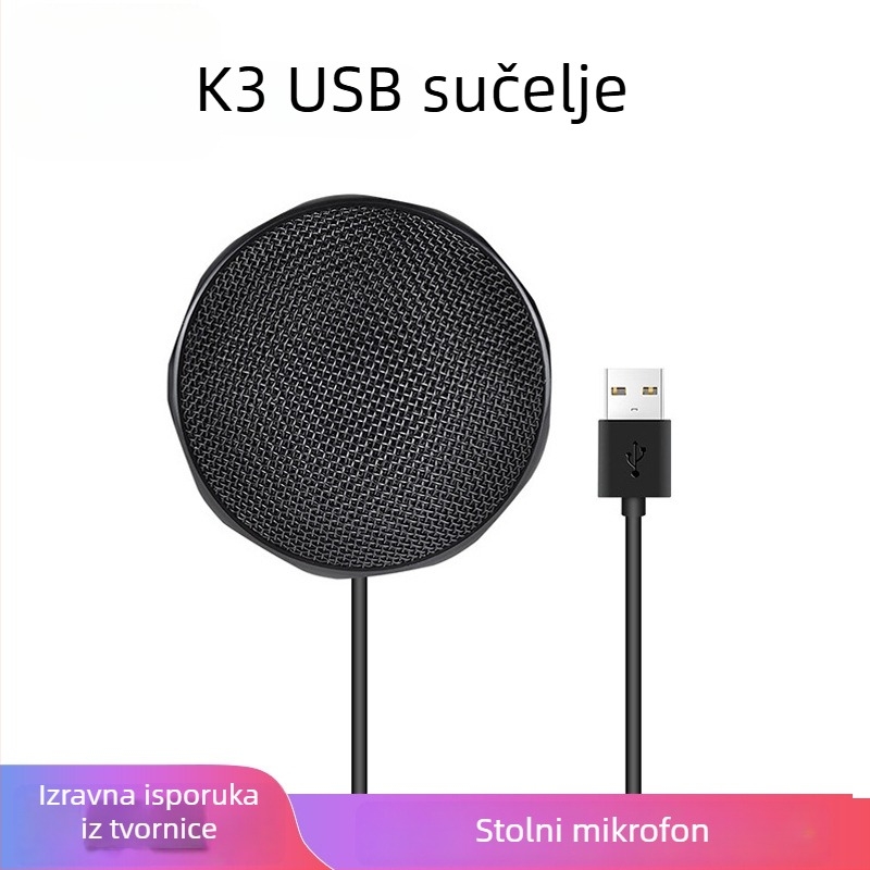 USB omnidirekcijski kondenzatorski mikrofon za karaoke, igre i sastanke — 100 Hz–20 kHz, SNR ≥70 dB, Plug‑and‑Play USB
