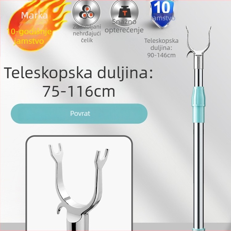 Teleskopska šipka za sušenje odjeće s razdvojenim krajevima, nehrđajući čelik, kućna upotreba