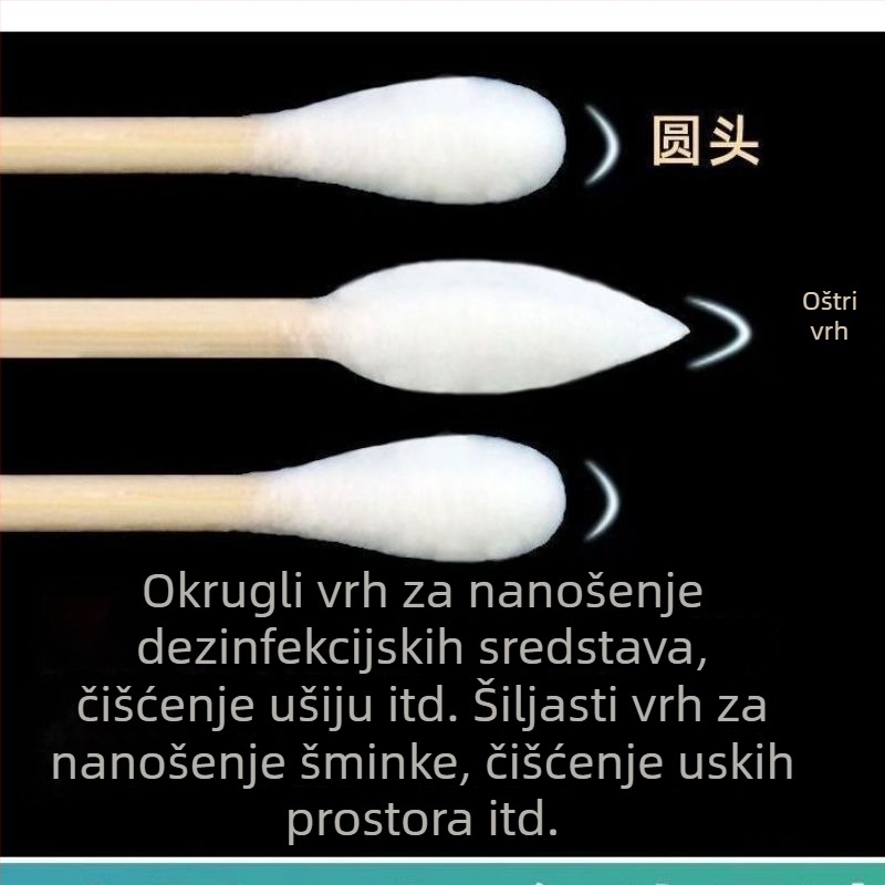 Vatni štapići za čišćenje ušiju i šminkanje, drveni štapići, u kutiji