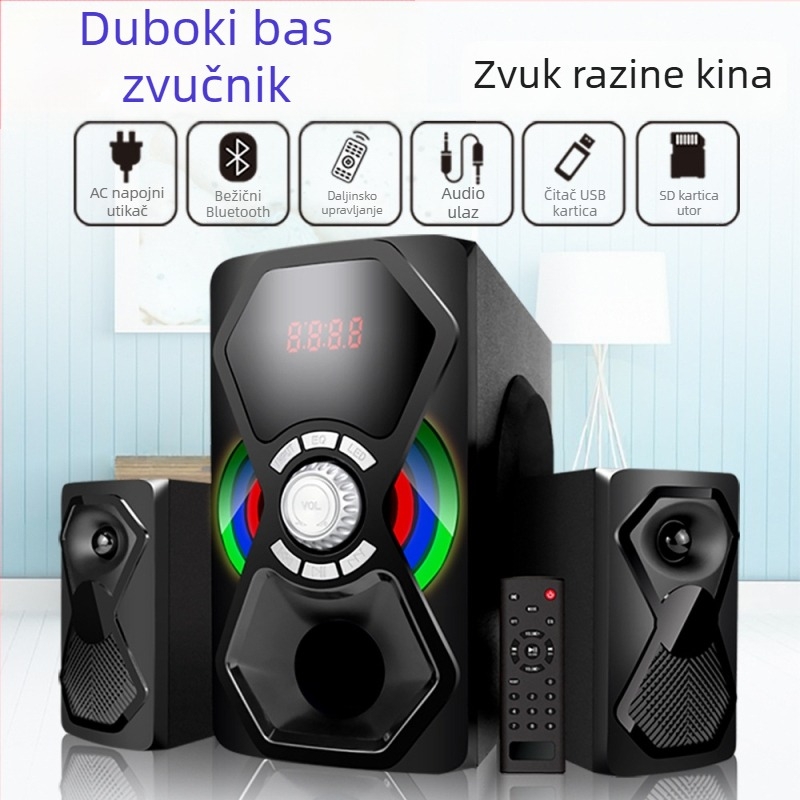 2.1-kanalni Bluetooth multimedijalni zvučnički sustav s ojačalom subwooferom (BT 5.3; 80W; 20 Hz–20 kHz; 360° Surround; RGB rasvjeta)