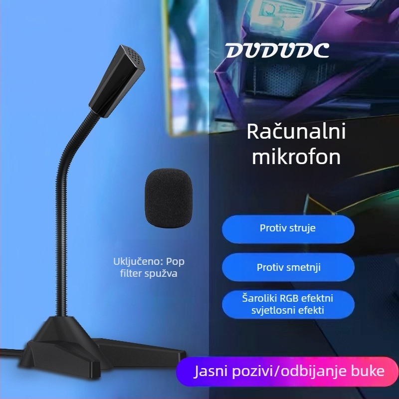 USB stolni mikrofon za računalo — preklopni usmjereni uzorak, smanjenje šuma, 100 Hz–20 kHz, SNR < 60 dB, žični, pogodan za livestreaming, igre i sastanke