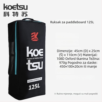Koetsu ruksak za SUP dasku, napuhljiv, 125L kapacitet, Oxford tkanina