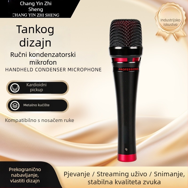 Ručni kondenzatorski mikrofon za live emitiranje sa bežičnom povezivošću; superkardioidni način snimanja; frekvencijski opseg 30 Hz–15 kHz; SNR ≥70 dB