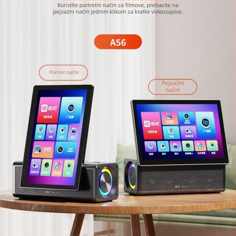 Karaoke Zvučnik s Bežičnim Dvostrukim Mikrofonima, Bluetooth 5.0, Sustav od 6 Zvučnika, 50W, Ugrađena Baterija 2000–4000mAh, 100Hz–20kHz