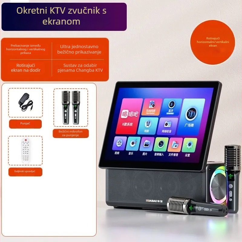 Karaoke Zvučnik s Bežičnim Dvostrukim Mikrofonima, Bluetooth 5.0, Sustav od 6 Zvučnika, 50W, Ugrađena Baterija 2000–4000mAh, 100Hz–20kHz