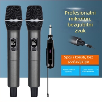 Bežični ručni mikrofon za KTV, live prijenos, 2.4 GHz, ugrađena baterija 500–800 mAh, frekvencijski odziv 40 Hz–20 kHz, SNR ≥85 dB