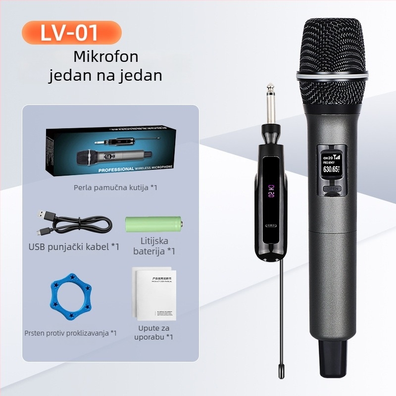 Bežični ručni mikrofon za KTV, live prijenos, 2.4 GHz, ugrađena baterija 500–800 mAh, frekvencijski odziv 40 Hz–20 kHz, SNR ≥85 dB