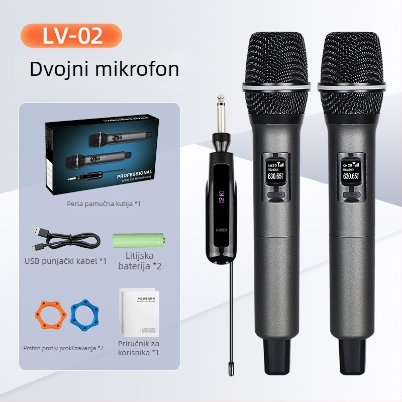 Bežični ručni mikrofon za KTV, live prijenos, 2.4 GHz, ugrađena baterija 500–800 mAh, frekvencijski odziv 40 Hz–20 kHz, SNR ≥85 dB