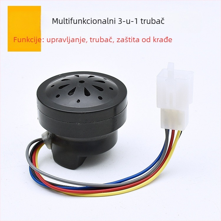 Električni tricikl klaxon – četiri u jednom zvučniku, glas za vožnju unatrag, zaštita od krađe (12V, 10W, 1Ω)