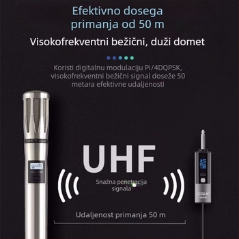 Bežični profesionalni mikrofon CQA3317/3318 — namijenjen za live emitiranje, ugrađena baterija 4000–6000 mAh, frekvencijski odziv 60 Hz–15 kHz