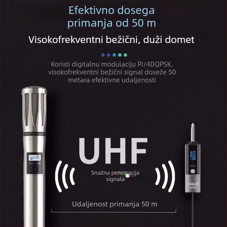 Bežični profesionalni mikrofon CQA3317/3318 — namijenjen za live emitiranje, ugrađena baterija 4000–6000 mAh, frekvencijski odziv 60 Hz–15 kHz