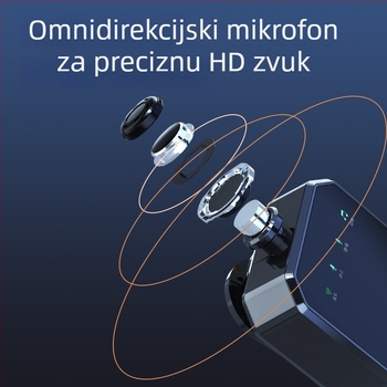 Bežični lavalier mikrofon za mobitel — clip-on mikrofon s Bluetoothom za prijenos uživo i snimanje videa — ugrađena baterija, trajanje 6–8 sati, SNR ≥85 dB, kapacitet baterije 50–100 mAh, nominalna snaga 5