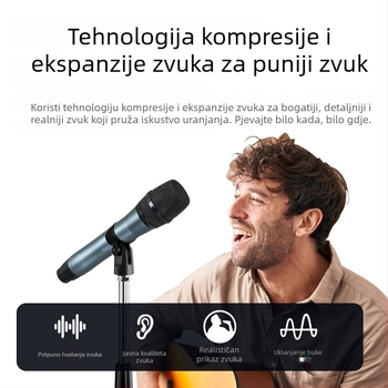 Bežični metalni ručni mikrofon za pozornicu, model S7, dinamički mikrofon od aluminijske legure, frekvencijski odziv 60 Hz–15 kHz, SNR ≥60 dB, baterija 1000–1200 mAh, autonomija 3–6 h