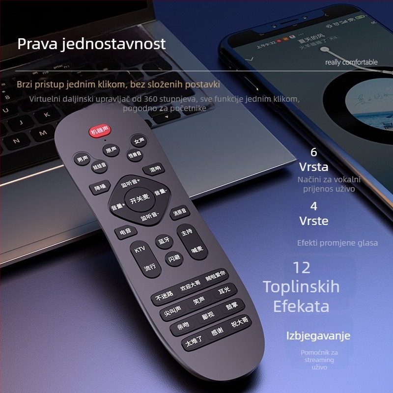 O6 Sve-u-jednom zvučna kartica za livestream i karaoke s Lavalier mikrofonom, raspon frekvencija 20 Hz–20 kHz, SNR < 60 dB, ugrađena baterija, Bluetooth 2.0