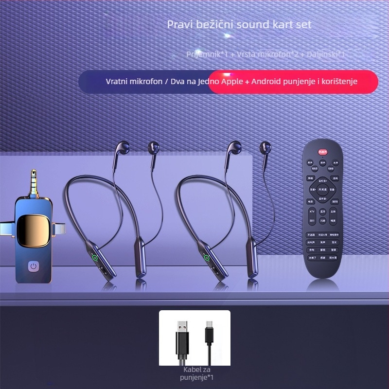 O6 Sve-u-jednom zvučna kartica za livestream i karaoke s Lavalier mikrofonom, raspon frekvencija 20 Hz–20 kHz, SNR < 60 dB, ugrađena baterija, Bluetooth 2.0