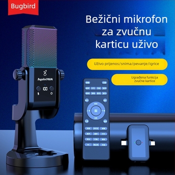 Mikrofon za uživo emitiranje uz set zvučne kartice – bežični, 2.1 kanalni, 100 Hz–20 kHz, SNR ≥95 dB, ugrađena baterija 1000–1200 mAh
