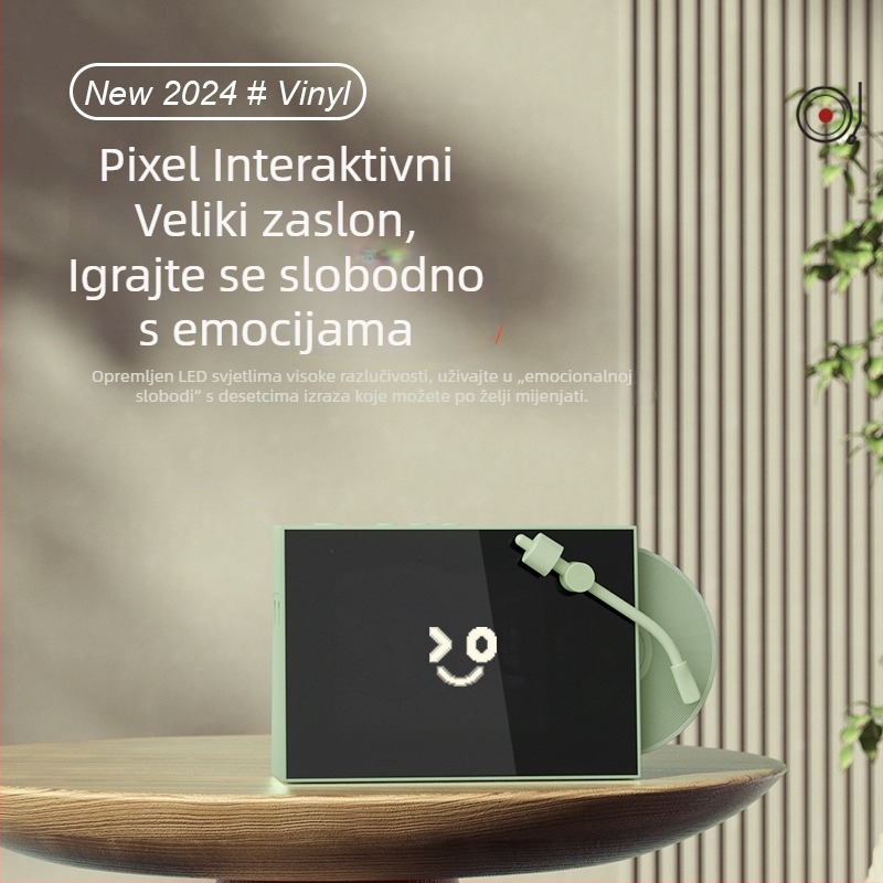 Bežični Bluetooth zvučnik s prikazom tekstova pjesama, retro vinil dizajn, interaktivni veliki zaslon za karaoke uz mikrofon