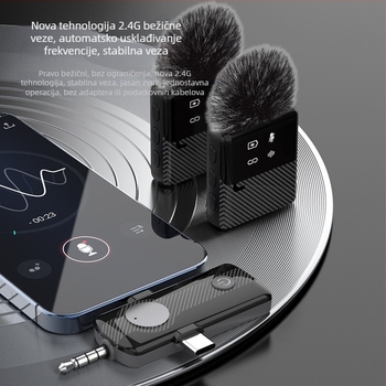 MS11 Bežični lavalier mikrofon, Bluetooth 5.3, Ugrađena baterija 300–500 mAh, Trajanje baterije >12 h, SNR ≥95 dB, za snimanje i prijenos uživo
