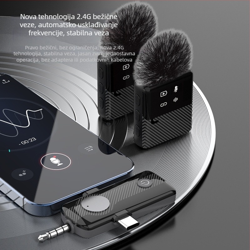 MS11 Bežični lavalier mikrofon, Bluetooth 5.3, Ugrađena baterija 300–500 mAh, Trajanje baterije >12 h, SNR ≥95 dB, za snimanje i prijenos uživo