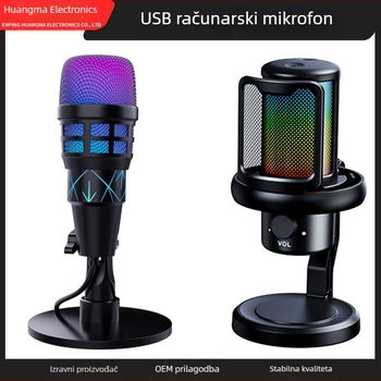 USB kondenzatorski mikrofon za računalo s inteligentnim uklanjanjem šuma, stolno RGB osvjetljenje, za snimanje, karaoke i gaming