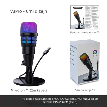 USB kondenzatorski mikrofon za računalo s inteligentnim uklanjanjem šuma, stolno RGB osvjetljenje, za snimanje, karaoke i gaming