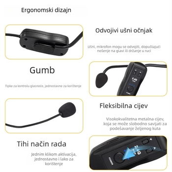 Lavalier mikrofon uz pojačalom i mikserom za scenu, model G-244, frekvencijski raspon 20 Hz–20 kHz, SNR ≥75 dB, nominalna snaga 2