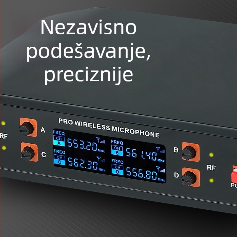 Bežični sustav mikrofona 1-na-4 za kućno karaoke i pozornicu, dinamički mikrofon, raspon frekvencija 60 Hz–15 kHz, SNR ≥75 dB, 110-220 V, bez ugrađene baterije