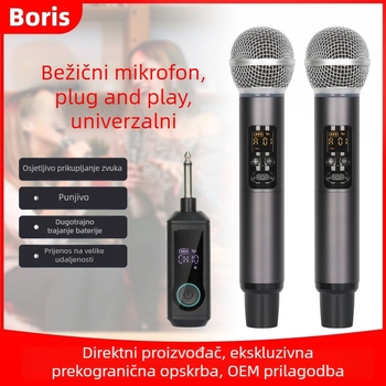 Bežični ručni mikrofon s dvostrukim prijemnikom i zvučnom kartom za kućni KTV, pozornicu i karaoke