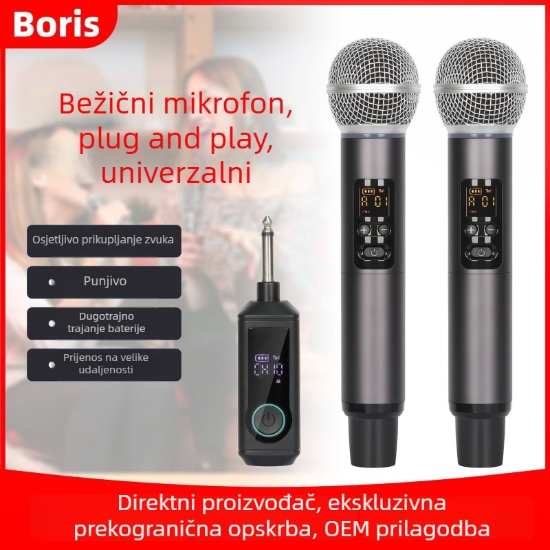 Bežični ručni mikrofon s dvostrukim prijemnikom i zvučnom kartom za kućni KTV, pozornicu i karaoke