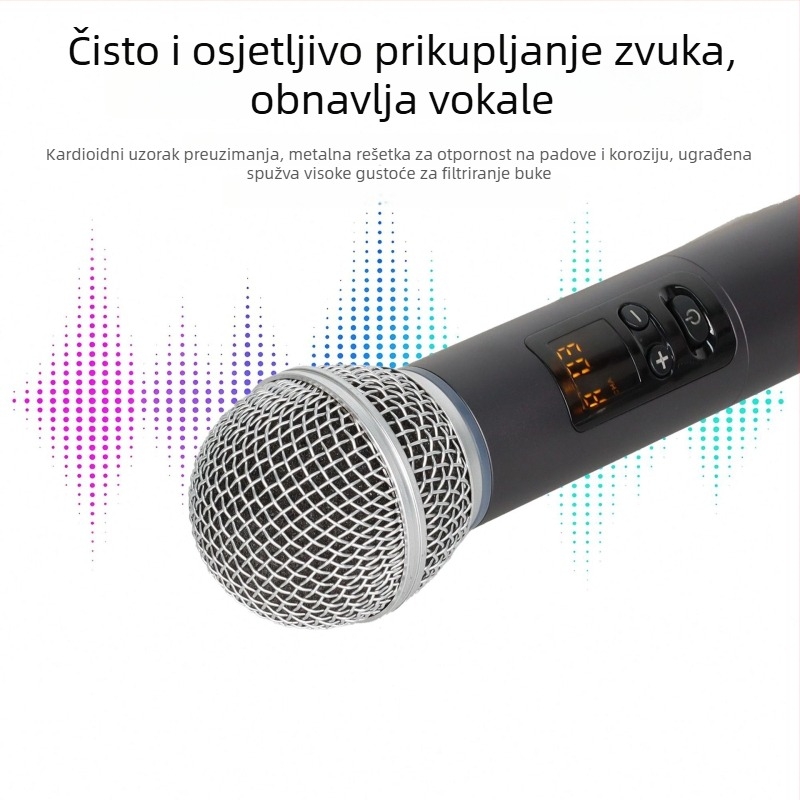 Bežični ručni mikrofon s dvostrukim prijemnikom i zvučnom kartom za kućni KTV, pozornicu i karaoke