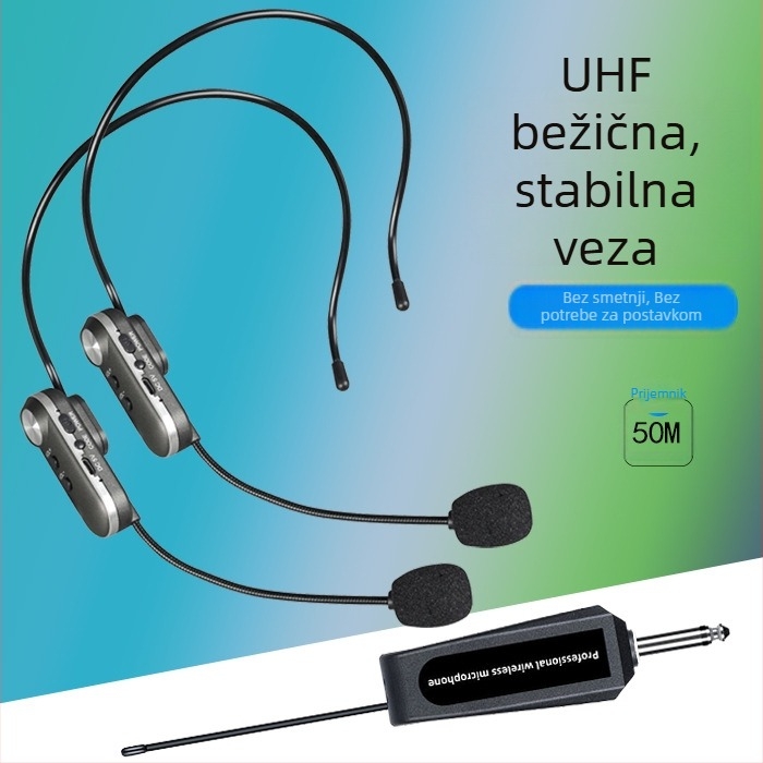 Mikrofon za učitelja s ušnim držačem, Lavalier, Omnidirekcijski, 40 Hz–20 kHz, trajanje baterije 6–8 sati