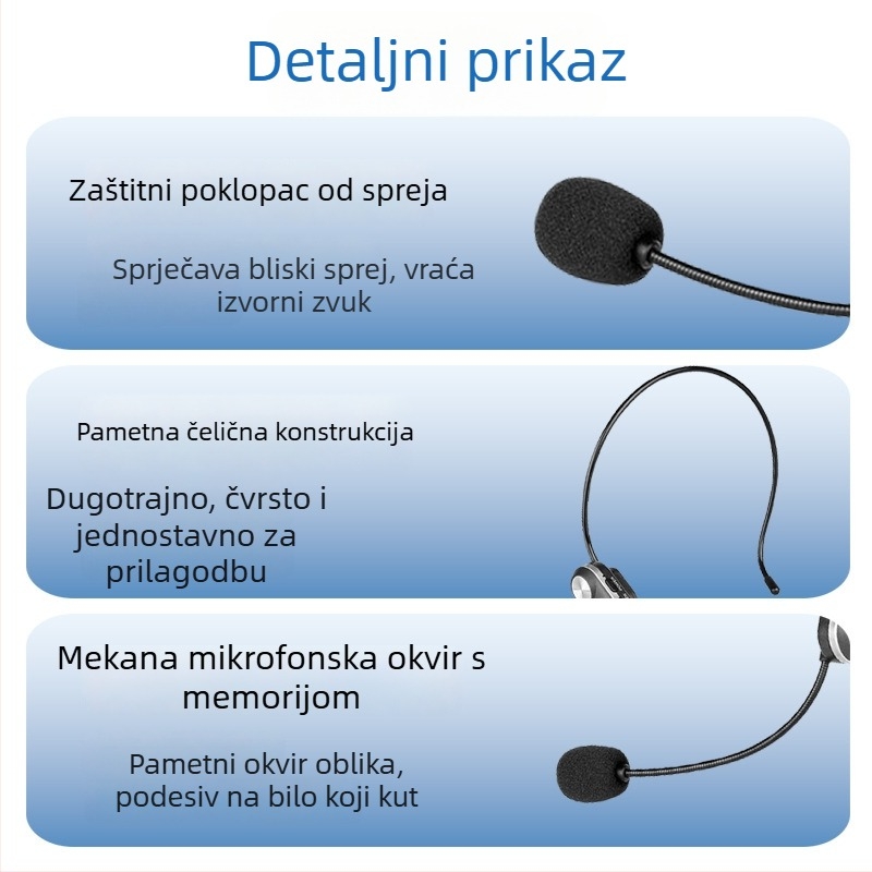 Mikrofon za učitelja s ušnim držačem, Lavalier, Omnidirekcijski, 40 Hz–20 kHz, trajanje baterije 6–8 sati
