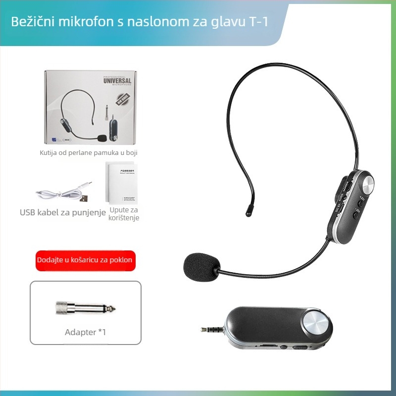 Mikrofon za učitelja s ušnim držačem, Lavalier, Omnidirekcijski, 40 Hz–20 kHz, trajanje baterije 6–8 sati