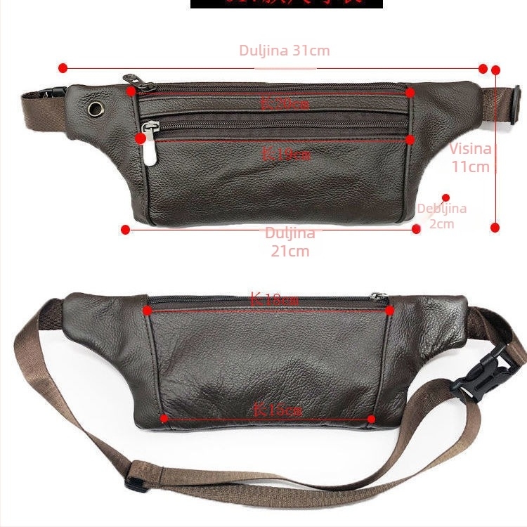 Muška torbica za pojas od kože prvog sloja, velika kapaciteta, višefunkcionalna, crossbody za posao