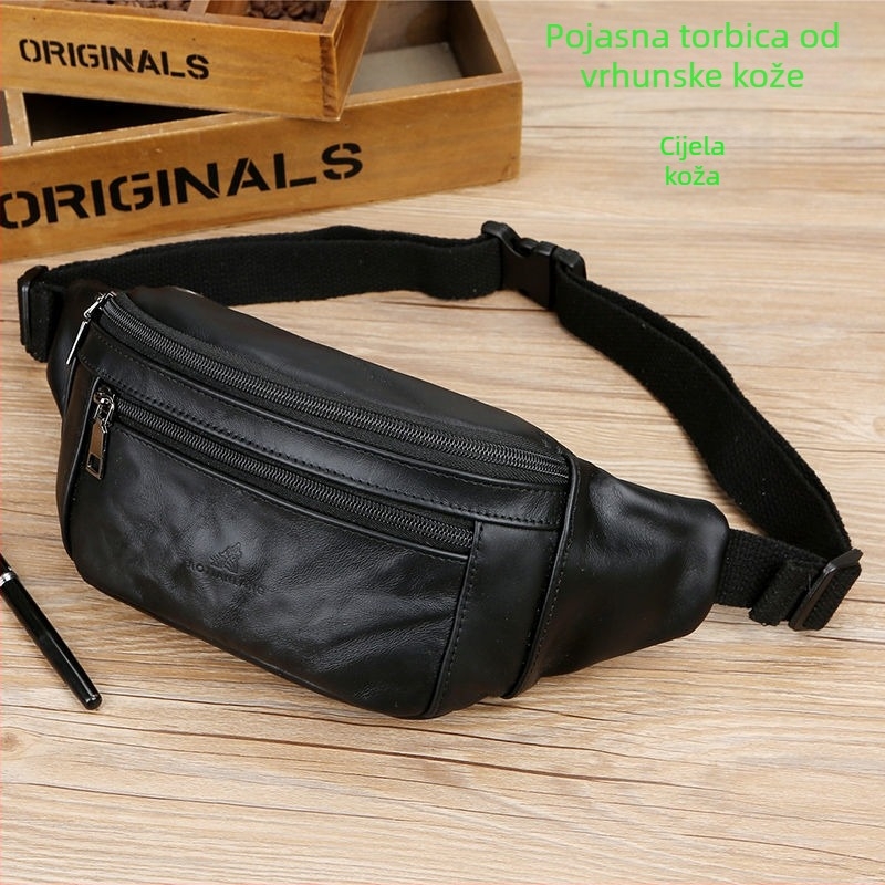 Muška torbica za pojas od kože prvog sloja, velika kapaciteta, višefunkcionalna, crossbody za posao