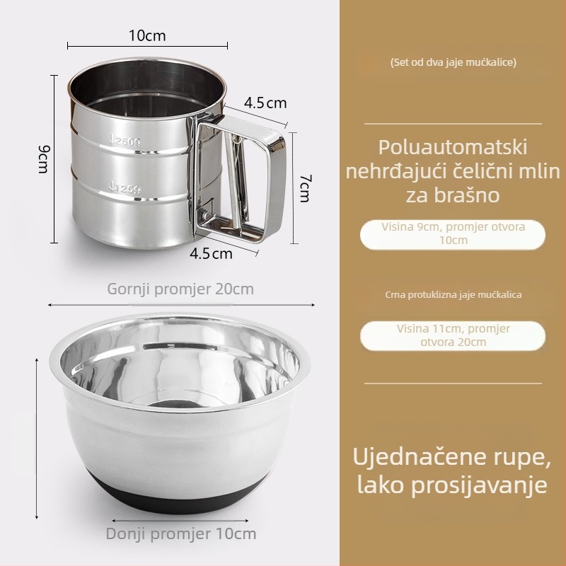 Sitač za brašno od 410 nehrđajućeg čelika, ručni poluautomatski alat za pečenje, broj artikla AL1010835005, stil moderni minimalistički