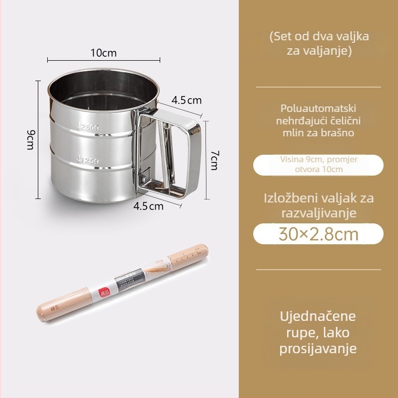 Sitač za brašno od 410 nehrđajućeg čelika, ručni poluautomatski alat za pečenje, broj artikla AL1010835005, stil moderni minimalistički