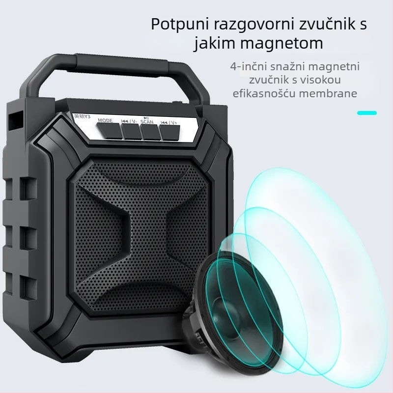 Bluetooth prijenosni zvučnik za vanjsku upotrebu, Bluetooth 5.0, 40Hz–20kHz, SNR ≥75dB, ugrađena baterija 1000–1200mAh, 5W