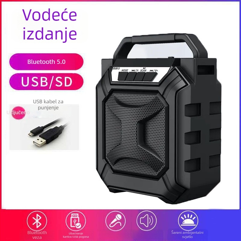 Bluetooth prijenosni zvučnik za vanjsku upotrebu, Bluetooth 5.0, 40Hz–20kHz, SNR ≥75dB, ugrađena baterija 1000–1200mAh, 5W