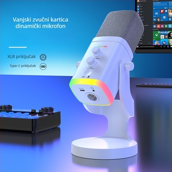 YU8 USB kondenzatorski mikrofon za stolno računalo — uživo prijenos, snimanje i voice-over, žični, SNR ≥60 dB