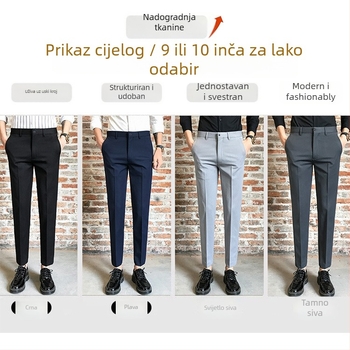 Muške hlače za kostim, ravni kroj, mikroelastične, bez glačanja, poliester