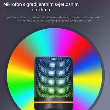 USB kondenzatorski mikrofon za live stream i karaoke, s RGB osvjetljenjem, kompatibilan s mobilnim uređajima i računalima