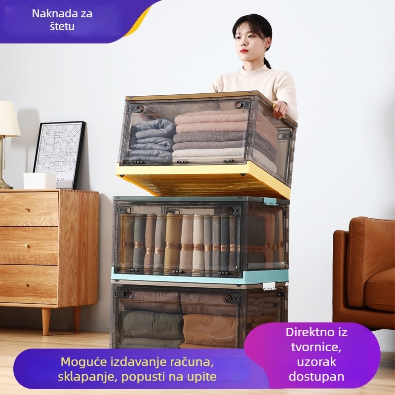 Sklopiva prozirna plastična kutija za pohranu odjeće i igračaka, velik kapacitet, organizator ormara