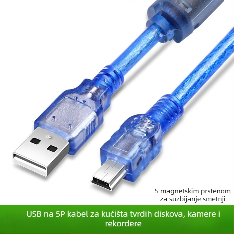 Mini USB 2.0 podatkovni kabel, T-oblik priključak, A/5P podatkovni kabel, za tablete, MP3 uređaje, tvrde diskove, kamere i automobilske navigacije
