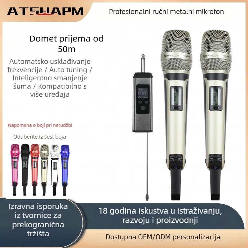 SKM9000 karaoke mikrofon – frekvencijski odziv 100 Hz–20 kHz, snaga 5 W, vijek baterije 3–6 h, ručno korištenje