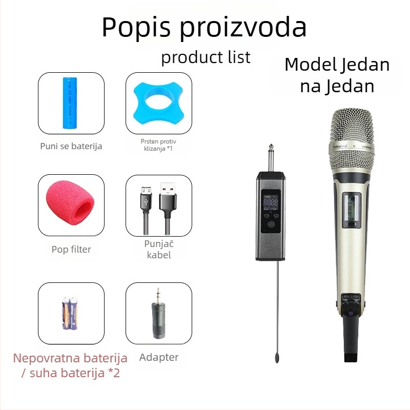 SKM9000 karaoke mikrofon – frekvencijski odziv 100 Hz–20 kHz, snaga 5 W, vijek baterije 3–6 h, ručno korištenje