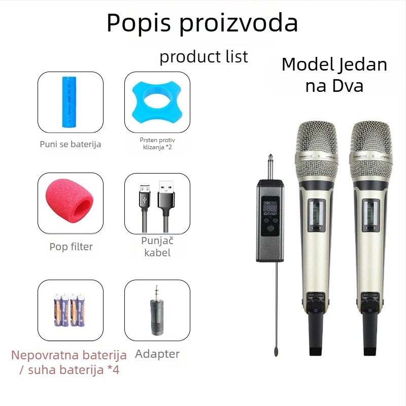 SKM9000 karaoke mikrofon – frekvencijski odziv 100 Hz–20 kHz, snaga 5 W, vijek baterije 3–6 h, ručno korištenje