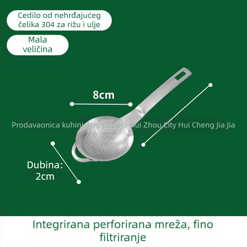 Filter žlica s gustom mrežom, od nehrđajućeg čelika 304; za sojino mlijeko, sok, prosijavanje brašna, dumplings i rezance; prilagodljivo; s logom.