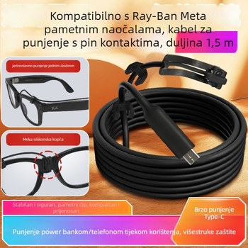 Punjački kabel za Ray-Ban Meta pametne naočale, kompatibilan s Ray-Ban Meta2 drugom generacijom Wayfarer/Headliner