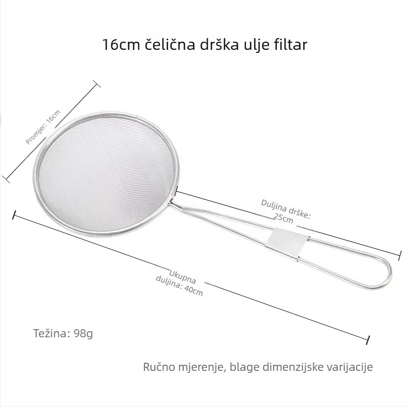 Nehrđajući čelični skimmer i sito s finom mrežom za ulje i tekućine — ne-magnetni čelik, zaštita od opeklina, moderni minimalistički dizajn, model T325